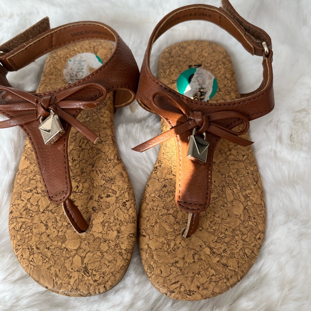 Michael Kors Brown Leather Sandals with Bow Accent